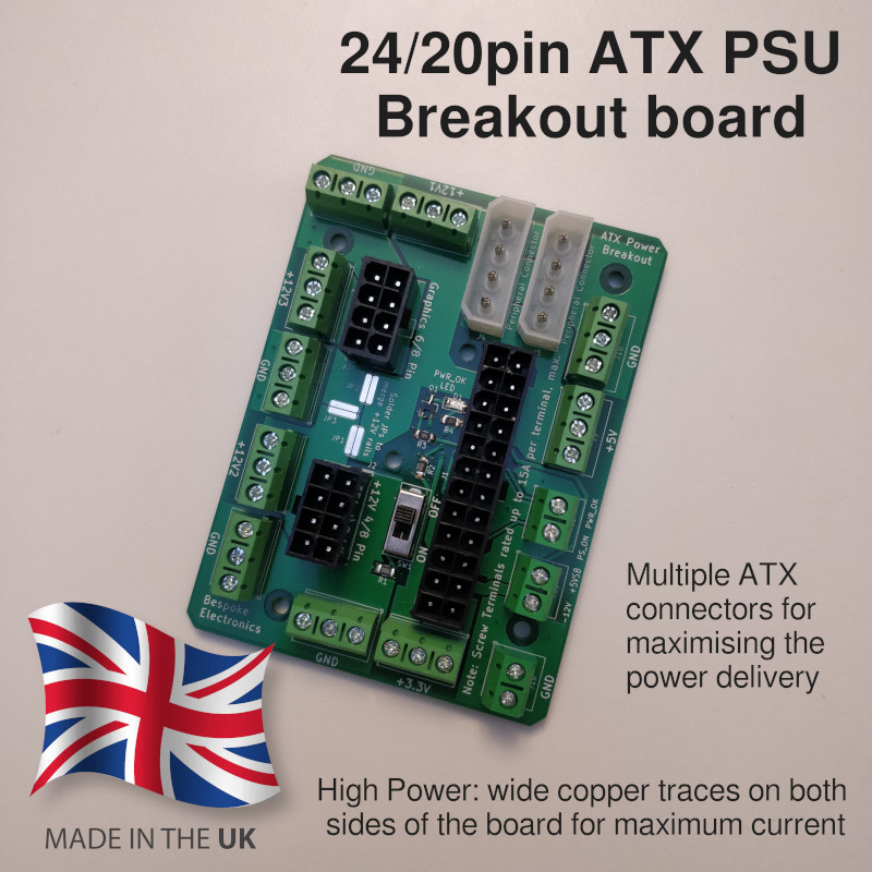 24/20pin ATX PSU Breakout PCB, Screw terminal output from Computer Power Supply