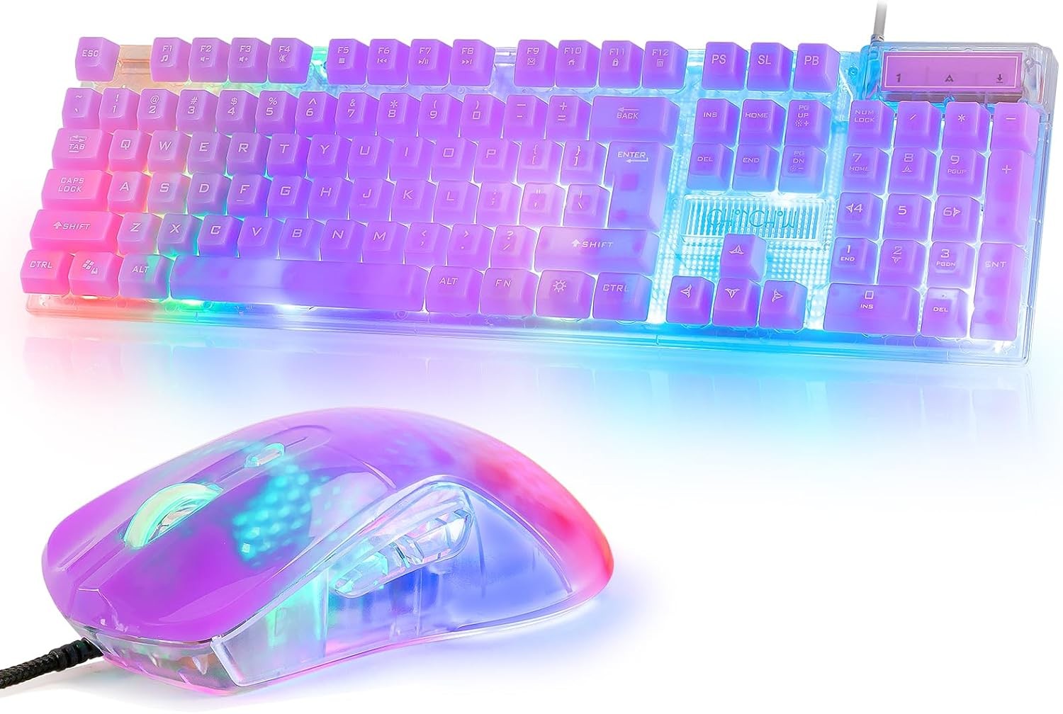 CHONCHOW RGB Gaming Keyboard and Mouse Combo,USB Wired Custom Clear Purple 