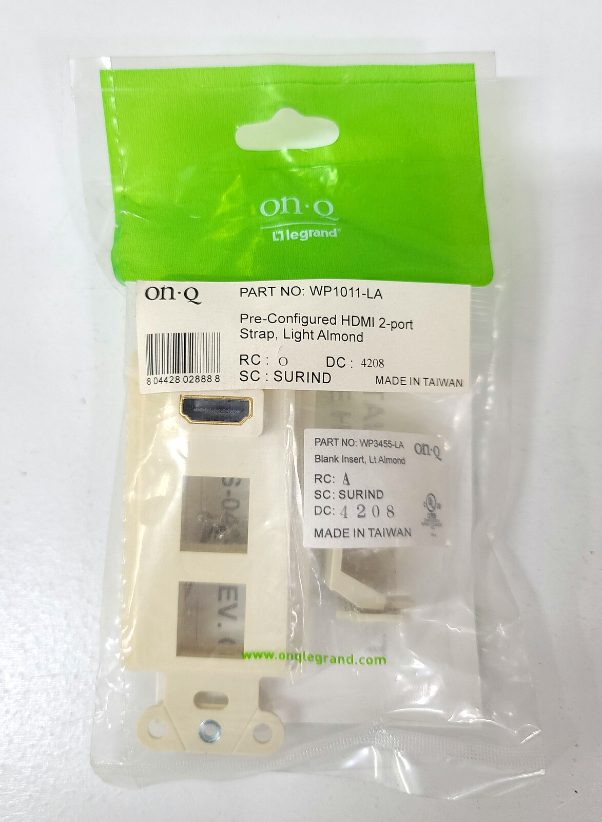 On-Q Legrand Pre-Configured 1 HDMI  &  2 Ports Strap ~  Light Almond ~ WP1011-LA