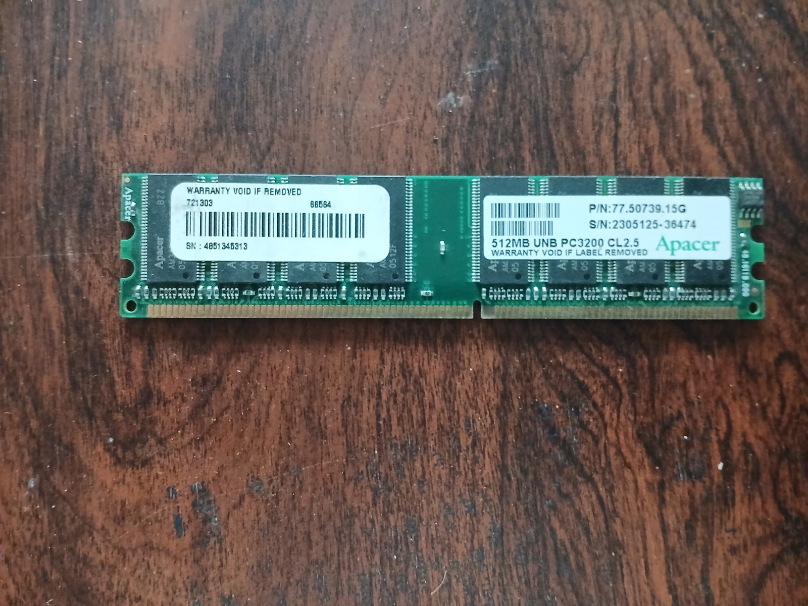 512MB Apacer DDR1 RAM PC3200U 400MHz CL2.5 184-Pin Desktop Memory 77.50739.15g