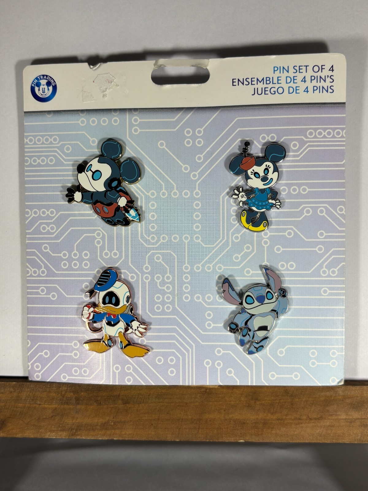 Disney Parks Mechanical Mickey Minnie Mouse Donald & Stitch Booster Pack Pin Set