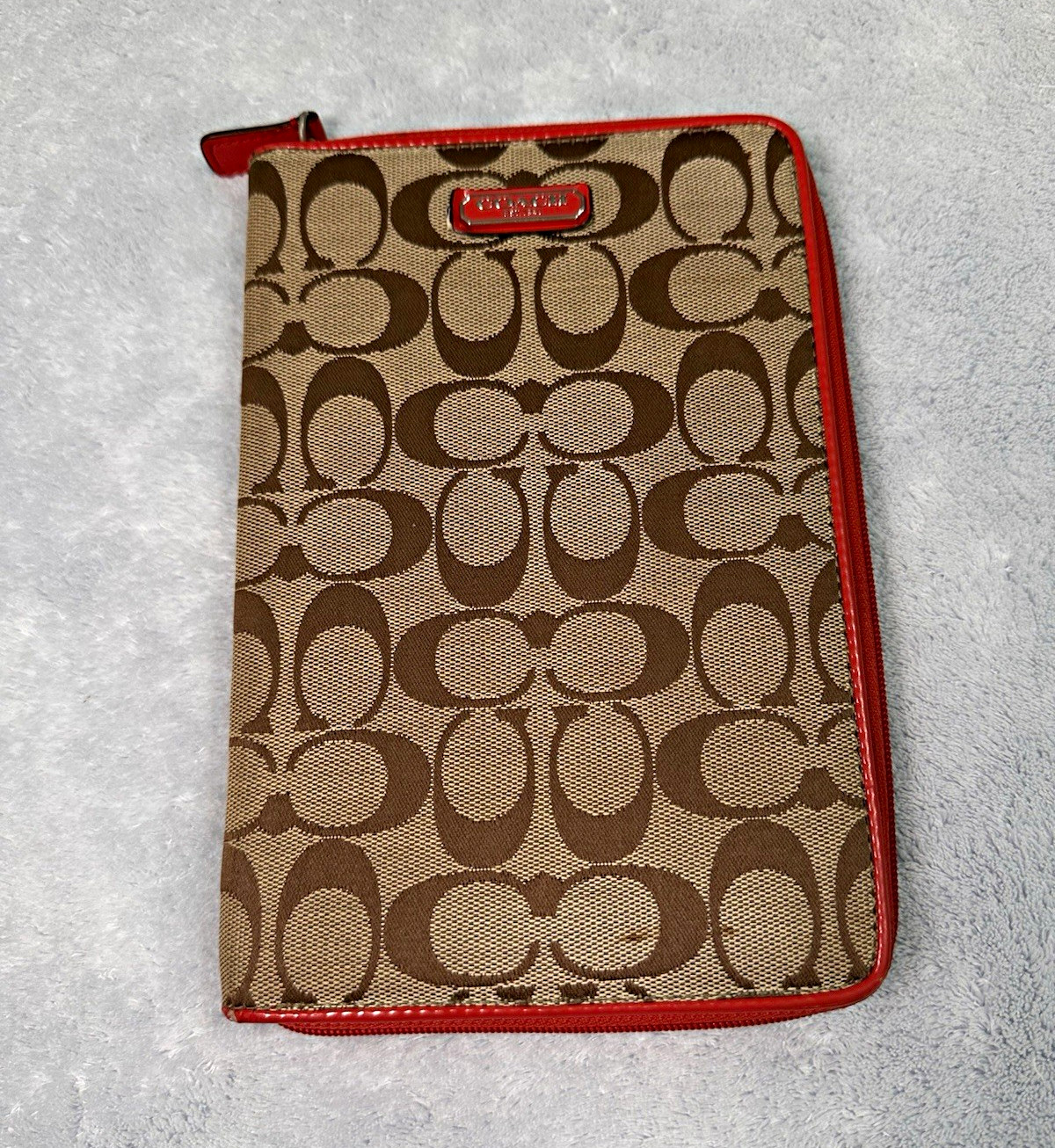 Coach Signature Canvas Zip Folding Folio Case Universal 7 in Brown/Red