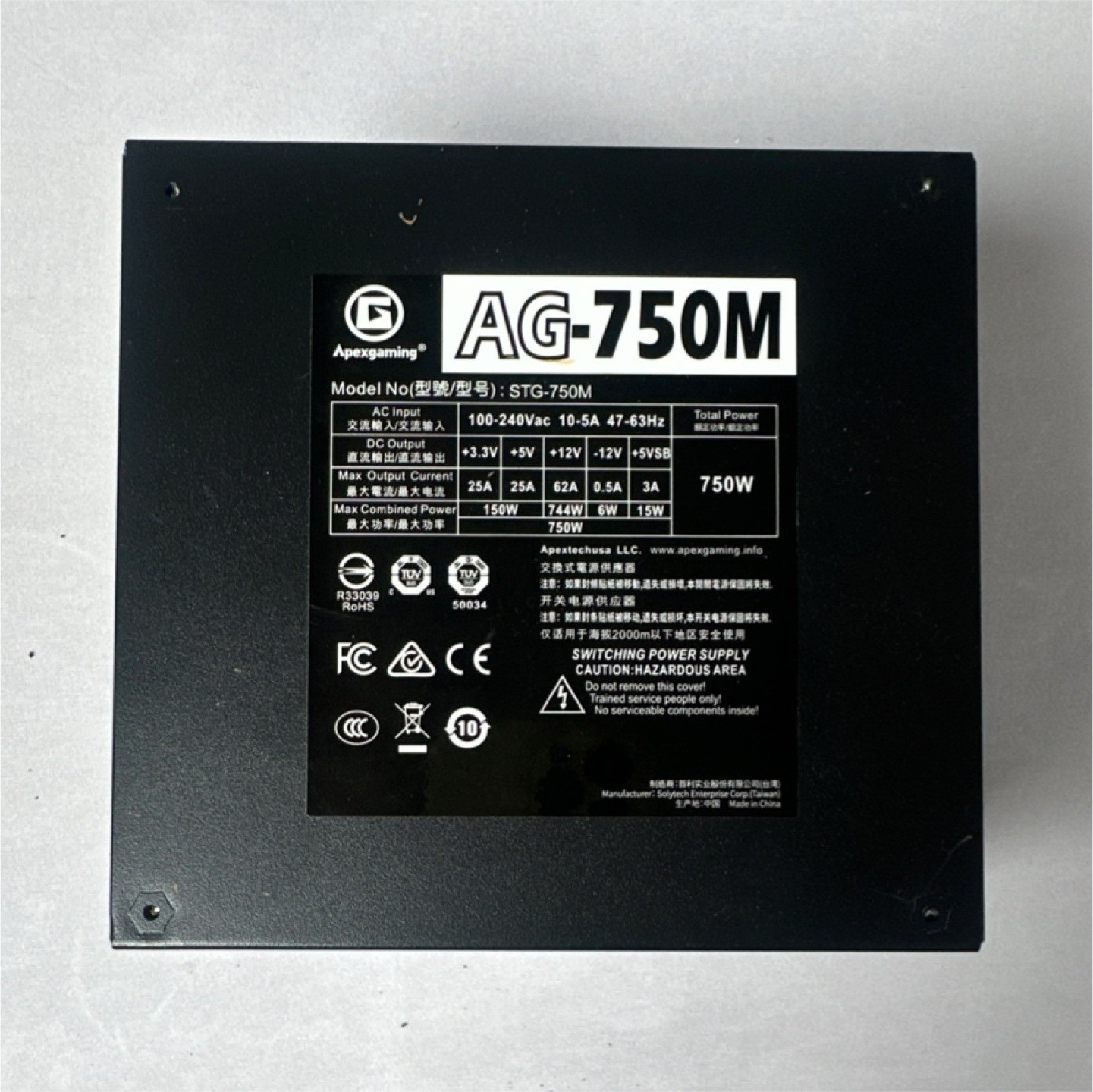 Apexgaming AG-750M 750W Modular ATX Power Supply, 80 Plus Gold, 1 Fan, Black