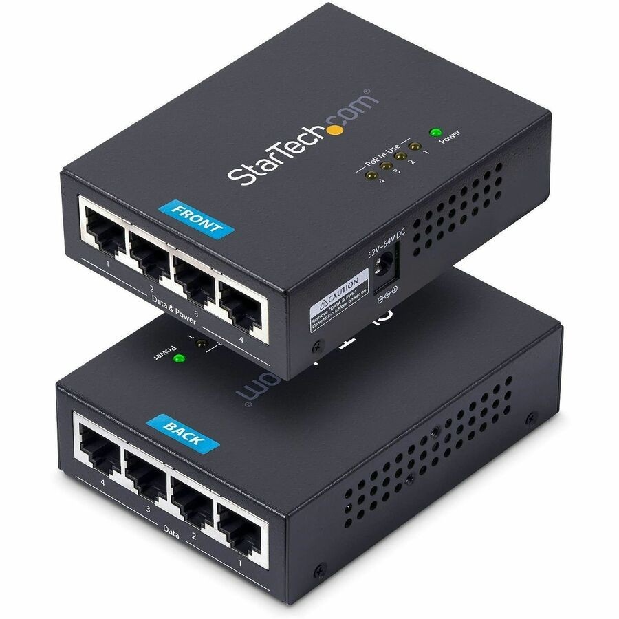 StarTech 4-Port Gigabit Midspan PoE+ Injector 802.3at & 802.3af Wall-Mountable