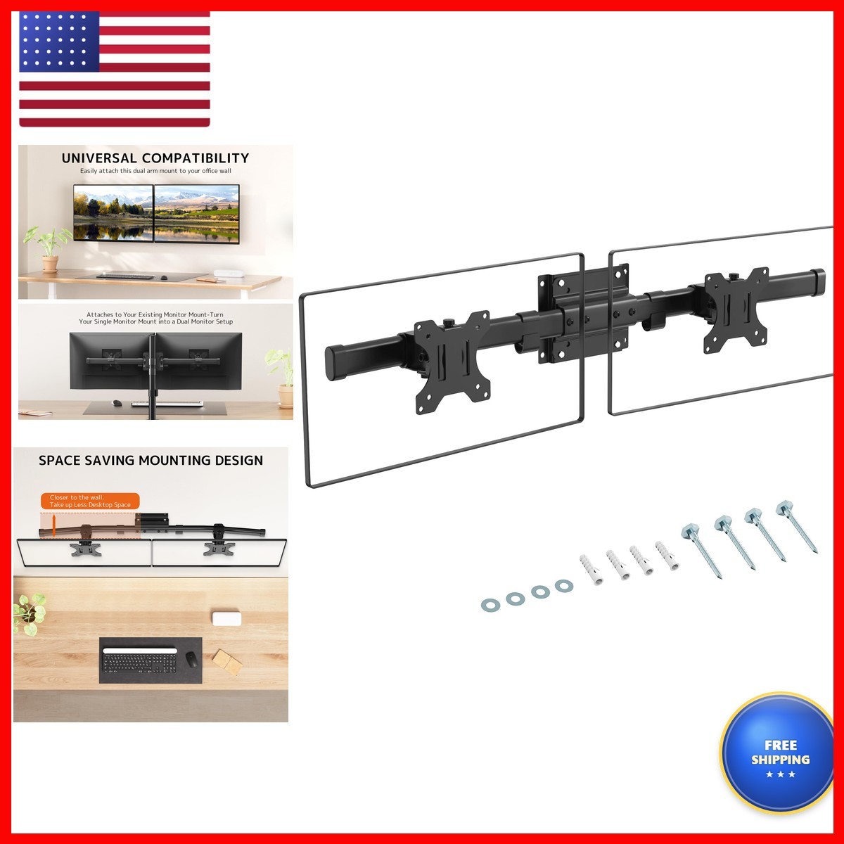 PUTORSEN Dual Monitor Wall Mount Horizontal for 2 Monitors up to 35 inches 10kg