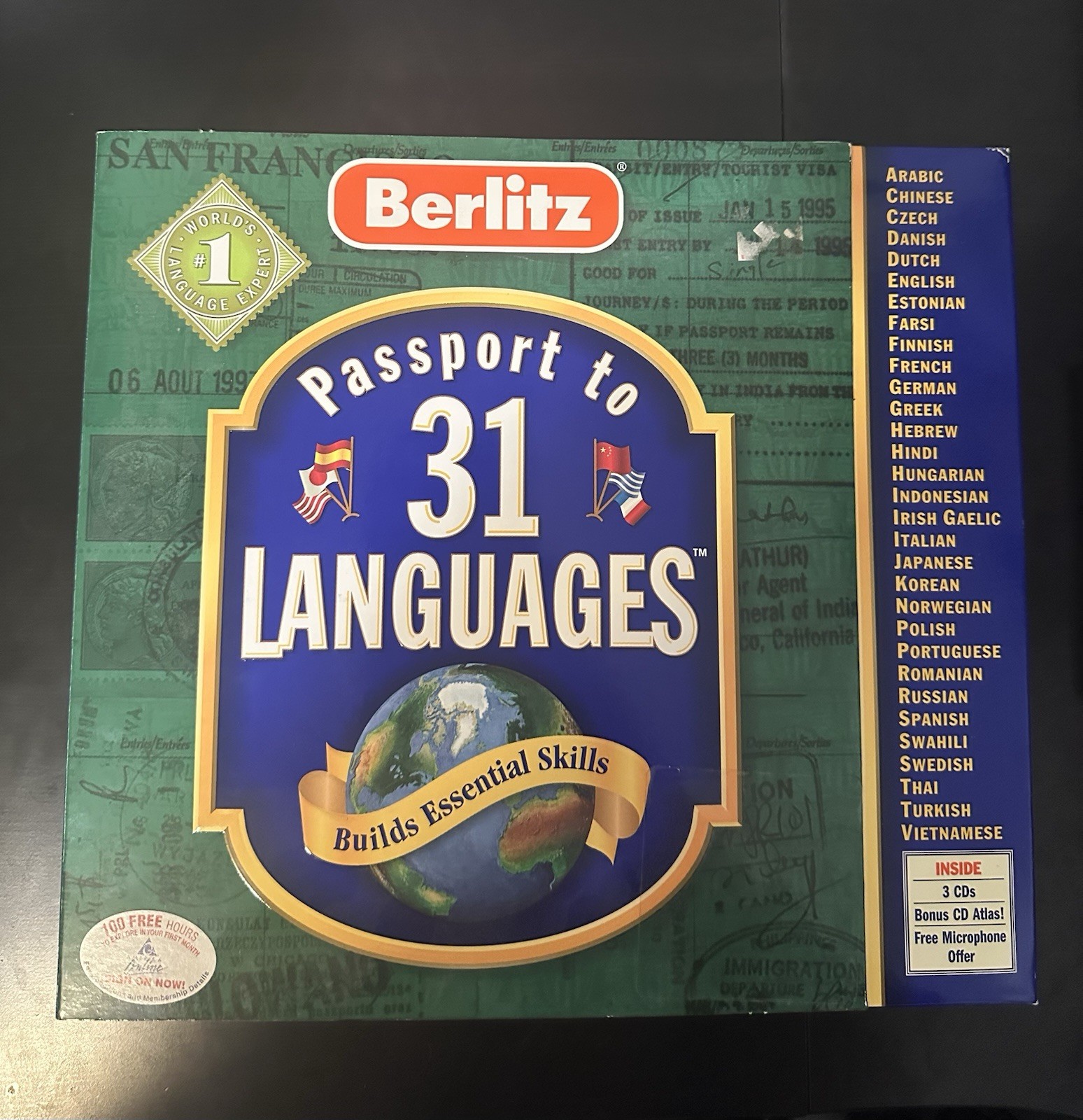 Vintage Berlitz Passport To 31 Languages CD Rom 3 discs 1998 Manual And Box