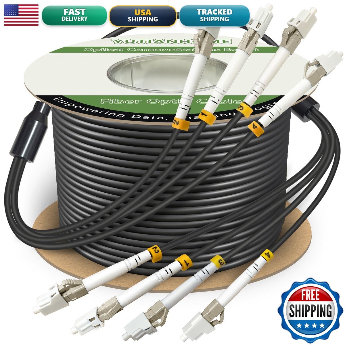 YUTIANHOME 50m 4 Core OM3 Multimode LC to LC Outdoor Armored Direct Burial