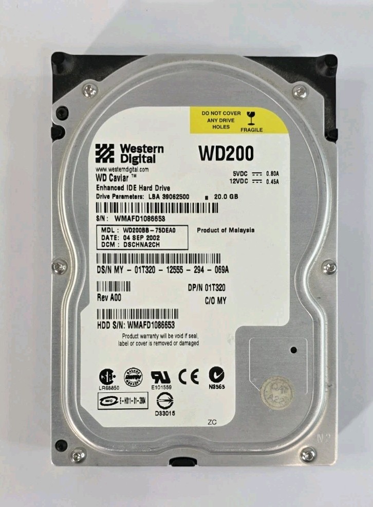Western Digital Caviar WD200BB-75DEA0 IDE Desktop Hard Drive 20GB TESTED/ERASED