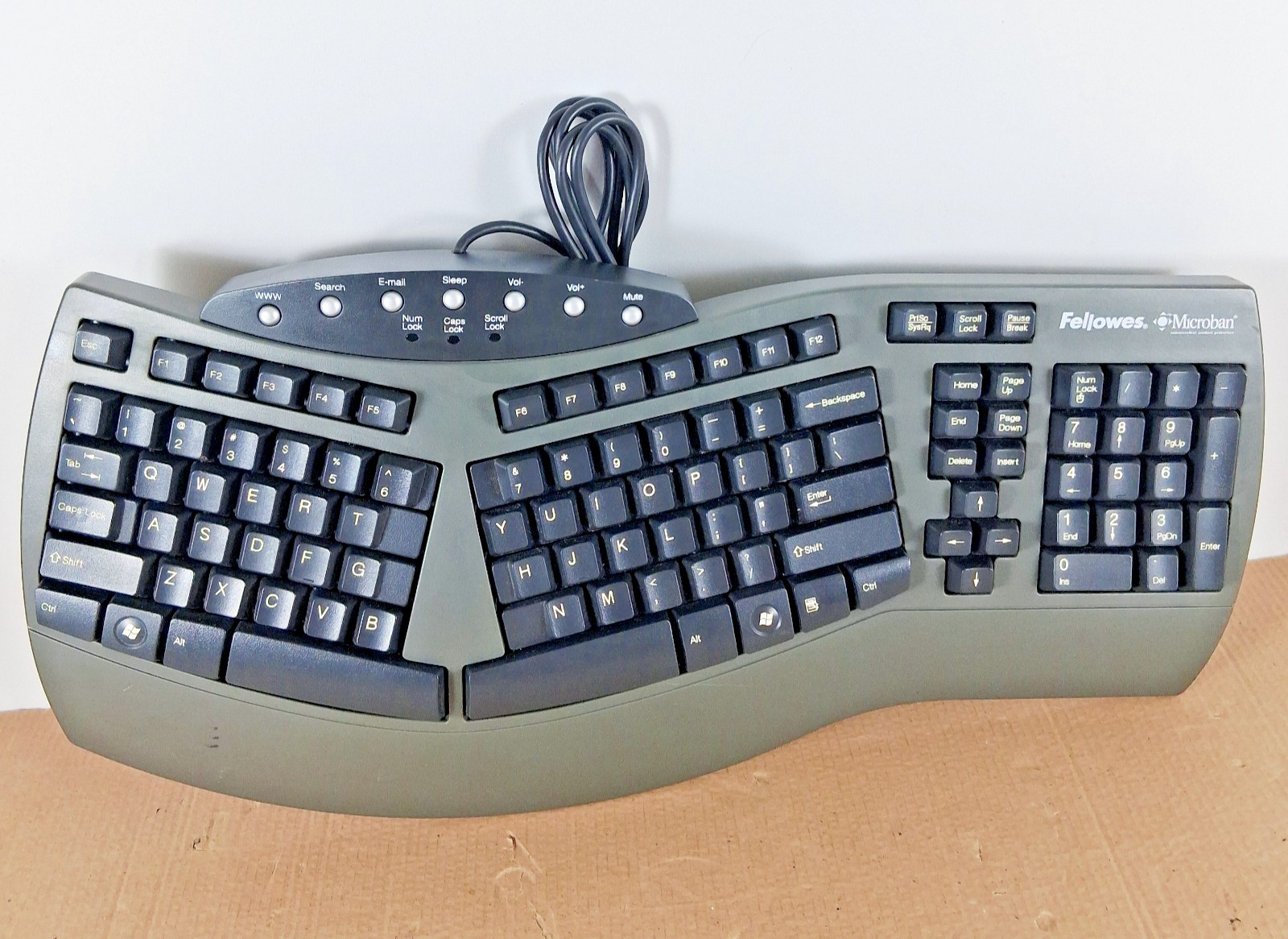 Fellowes Microban Ergonomic Keyboard - Model KU-9938 USB Corded Tested Working