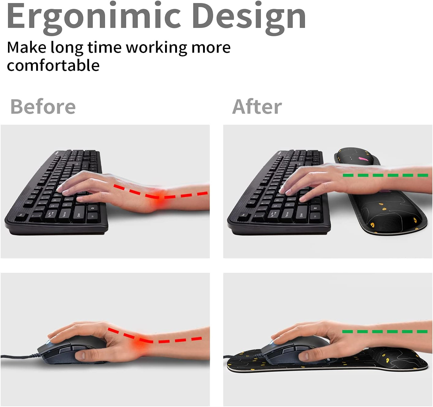 Kawaii Mouse Pad & Keyboard Wrist Rest Support Set Ergonomic Memory Foam Non-Sli