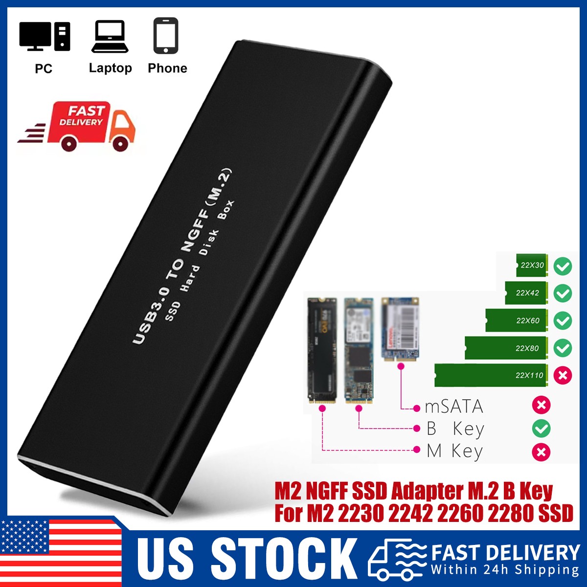 NGFF M.2 To USB 3.0 Transfer Card Adapter B Key External SSD Enclosure Aluminum