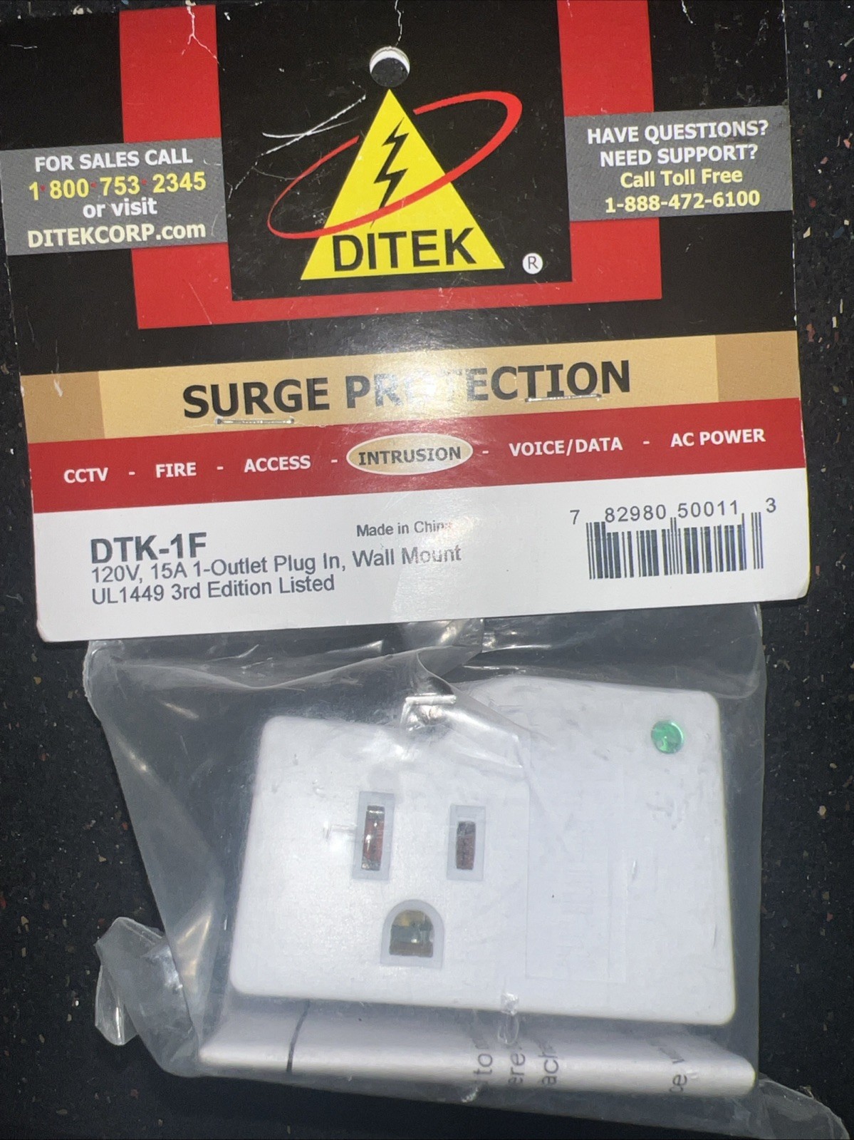 Ditek DTK-1F Single Outlet 120VAC Surge Protective Device New, Factory Packaging