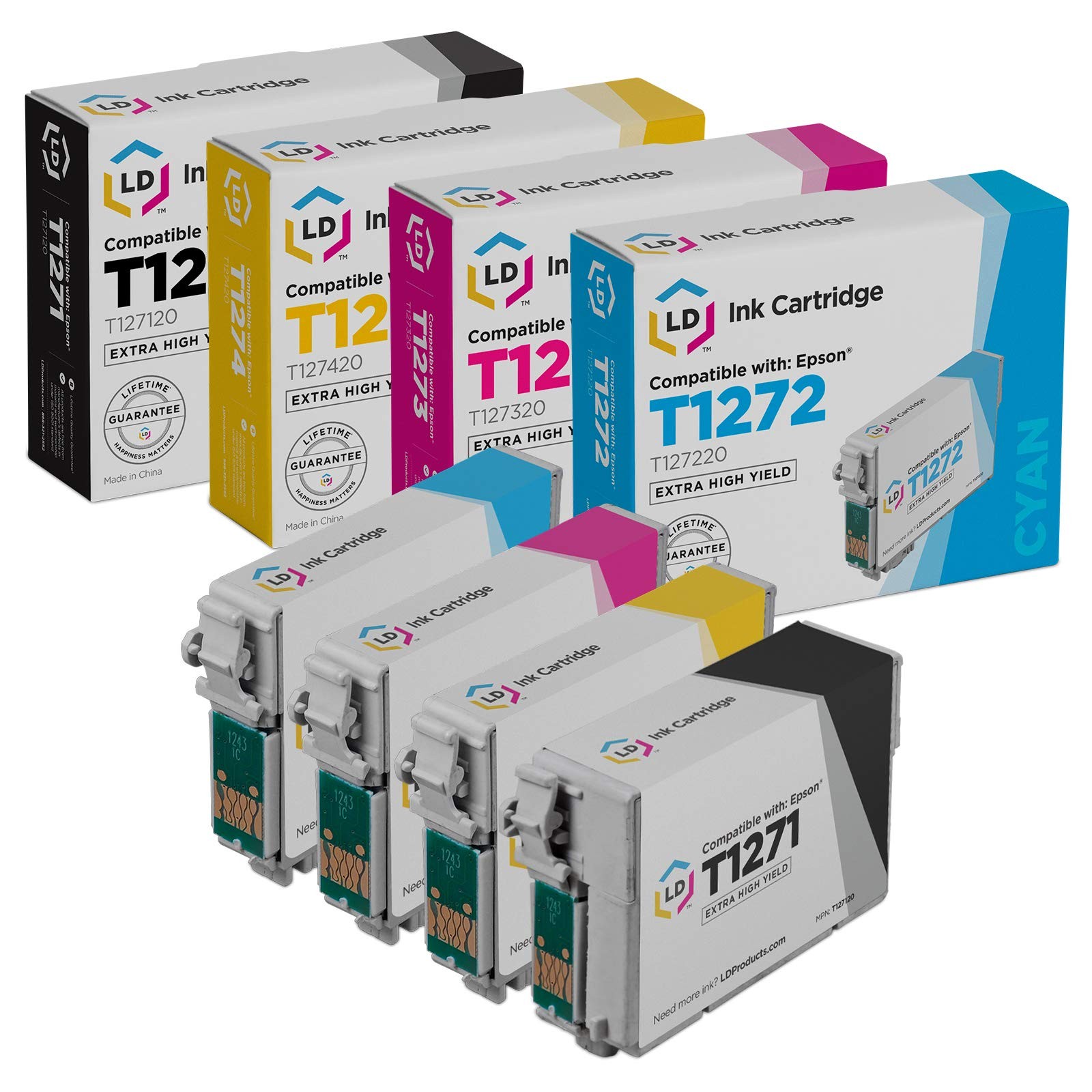 LD 4PK Replacement for Epson 127 Extra HY Ink Set Black Cyan Magenta Yellow