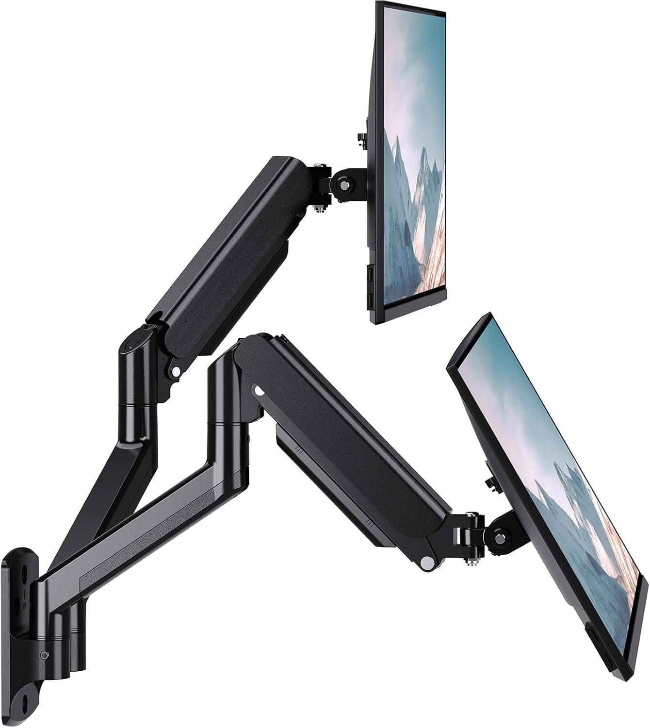 WALI Dual Monitor Wall Mount 17-32" Gas Spring Adjustable Arm 22lb Black