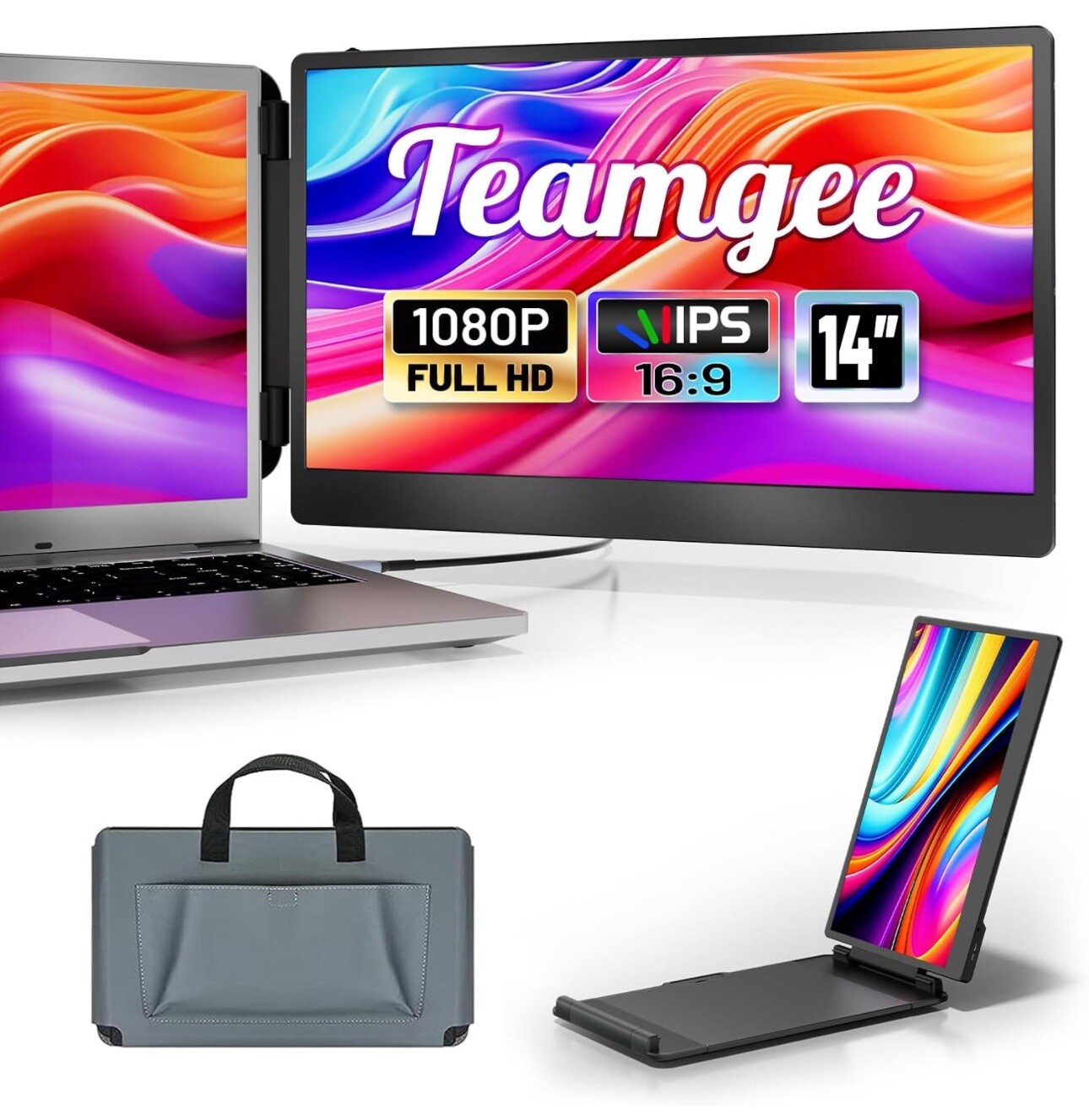Laptop Screen Extender -14'' Portable Monitor Plug & Play, 1080P FHD For 13”-17”
