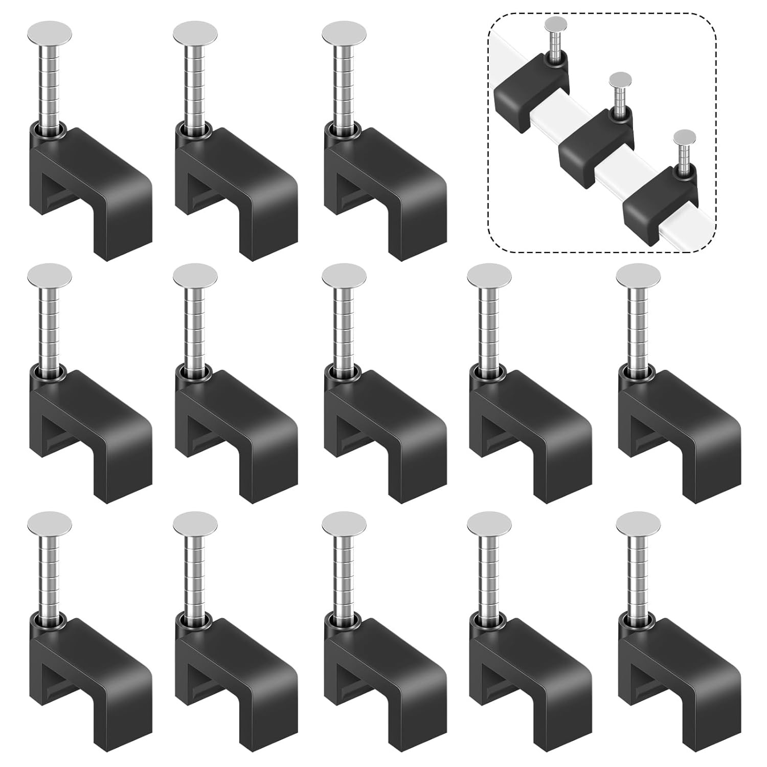 Clips Para Cables Negro 100 Piezas 8mm Grapa Pared Ethernet Altavoces Cat5 Cat6