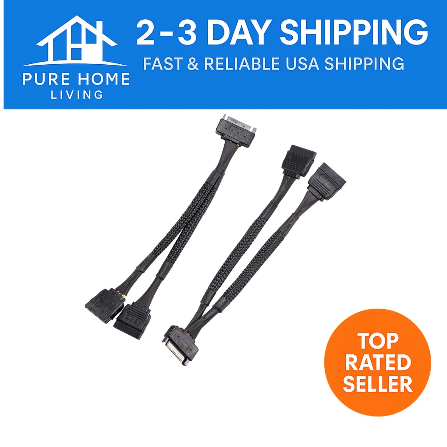6-Inch SATA Power Cable Splitter - Dual 15 Pin Female for PC Upgrades (2 Pack)