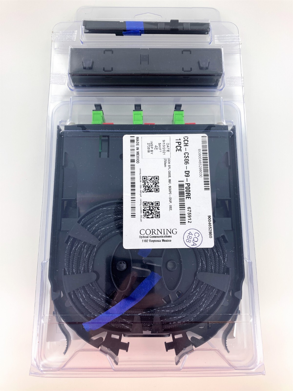 Corning CCH-CS06-D9-P00RE, CCH Pigtailed Splice Cassette, SC, APC Duplex, SM OS2
