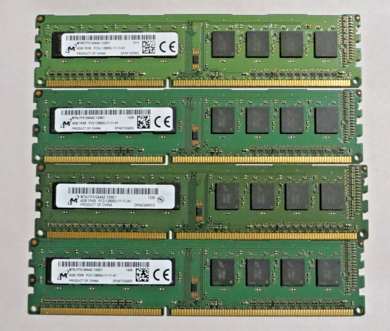 16GB Kit 4x4GB DDR3 1600MHz PC3-12800U Desktop RAM Micron MT8JTF51264AZ-1G6E1