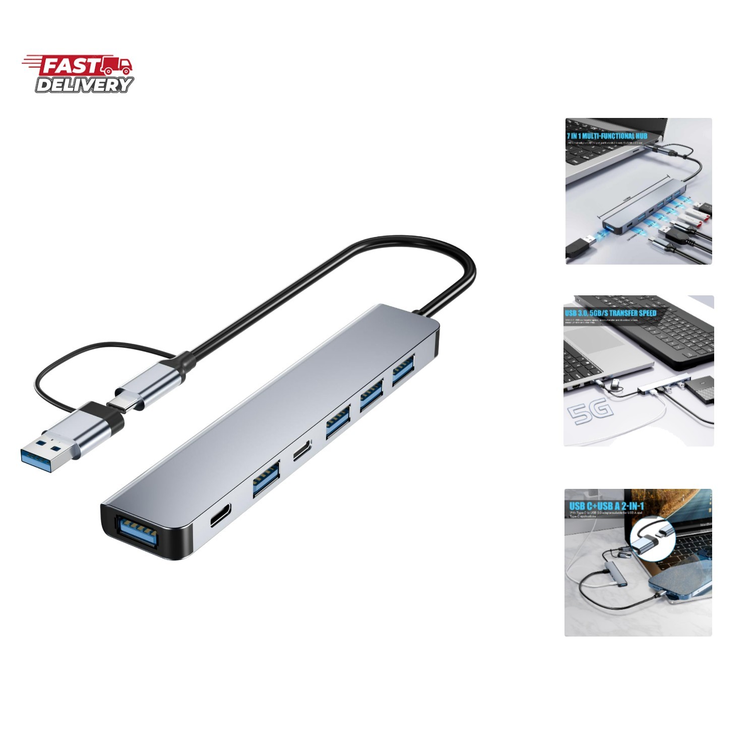 Upgrade】 USB C/USB Hub, Aluminum 7 in 1 USB C & USB Hub with USB 3.0, USB 2.0...