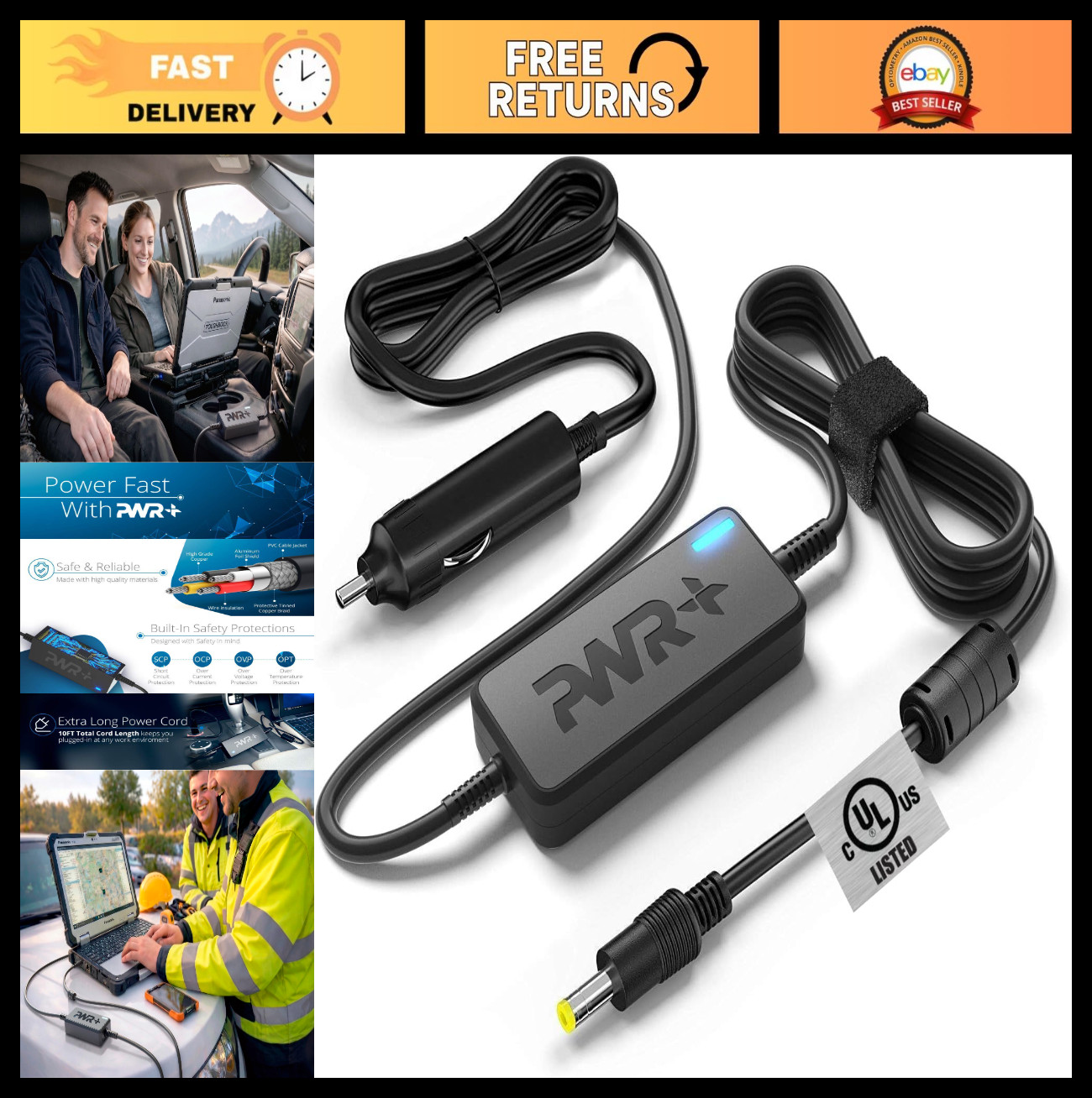 Universal Laptop Car Charger for Panasonic Toughbook CF Series, DC Adapter, UL L