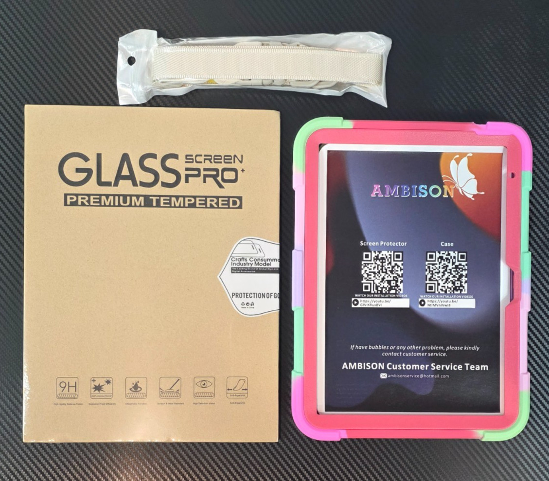 Ambison iPad 10th Gen Case 10.9" w/Tempered Glass Protector & Shoulder Strap