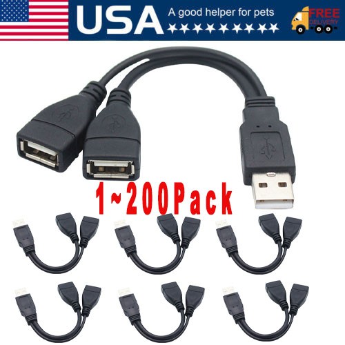 USB 2.0 A Male To Dual USB Female Jack Splitter Hub Power Cord Adapter Cable Lot
