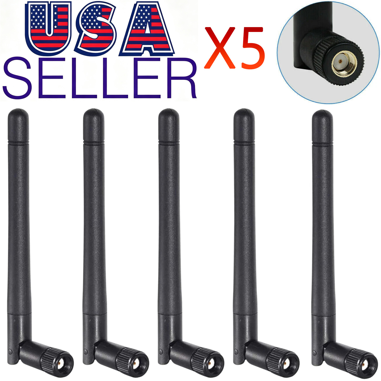 5-PACK LOT RP-SMA Antenna for WiFi 2.4GHz/5Ghz Wireless Router or Card (Black)