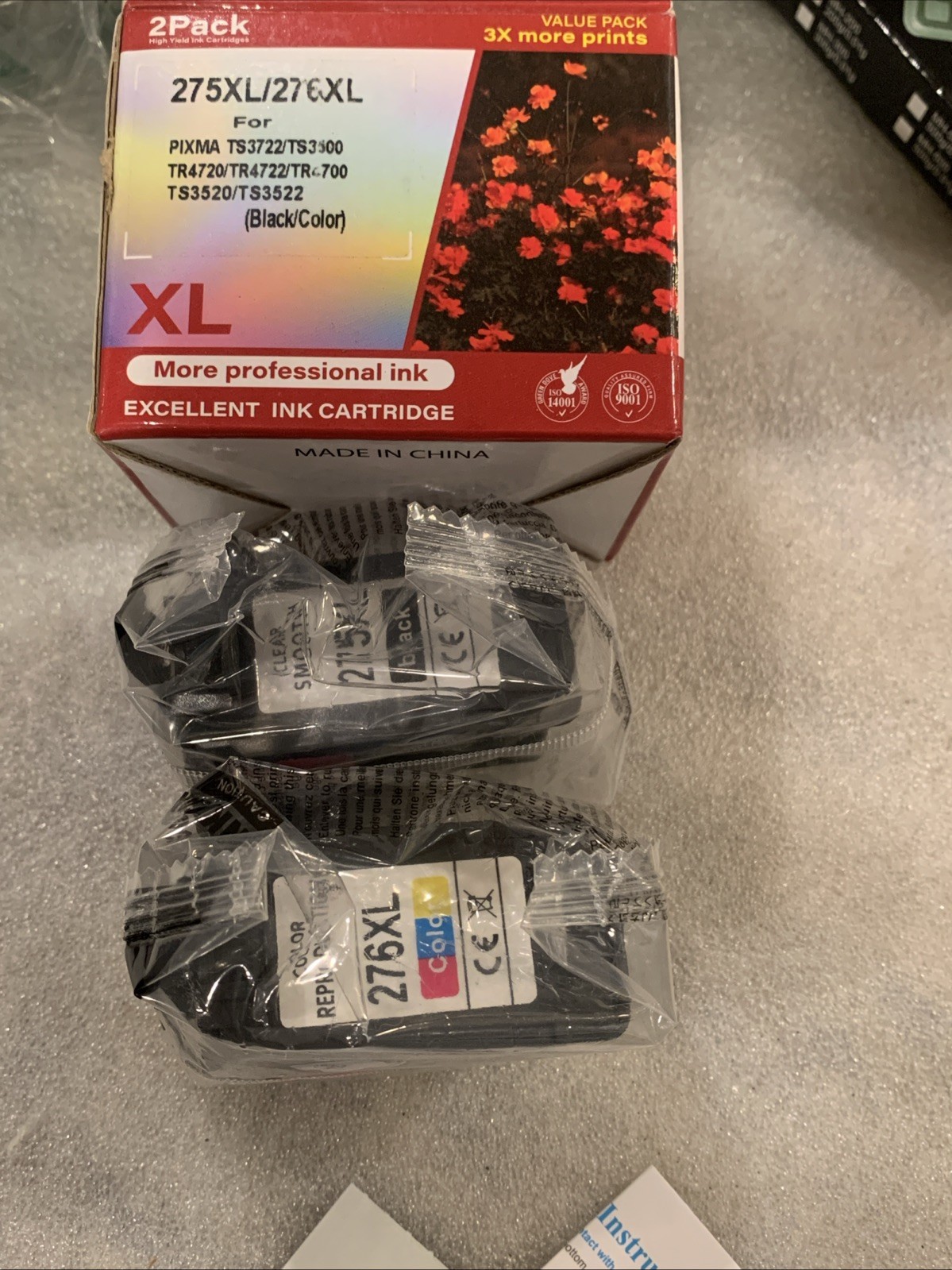 2 Pack 275XL 276XL Ink Cartridge Compatible With Pixma TS3722/TS3520/TS3522