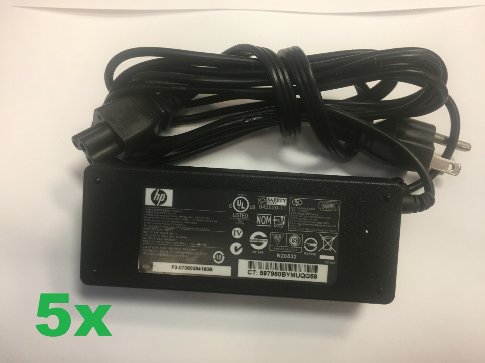 Lot of 5 Genuine HP 90W ProBook Laptop Power Adapter Chargers w/ Cables