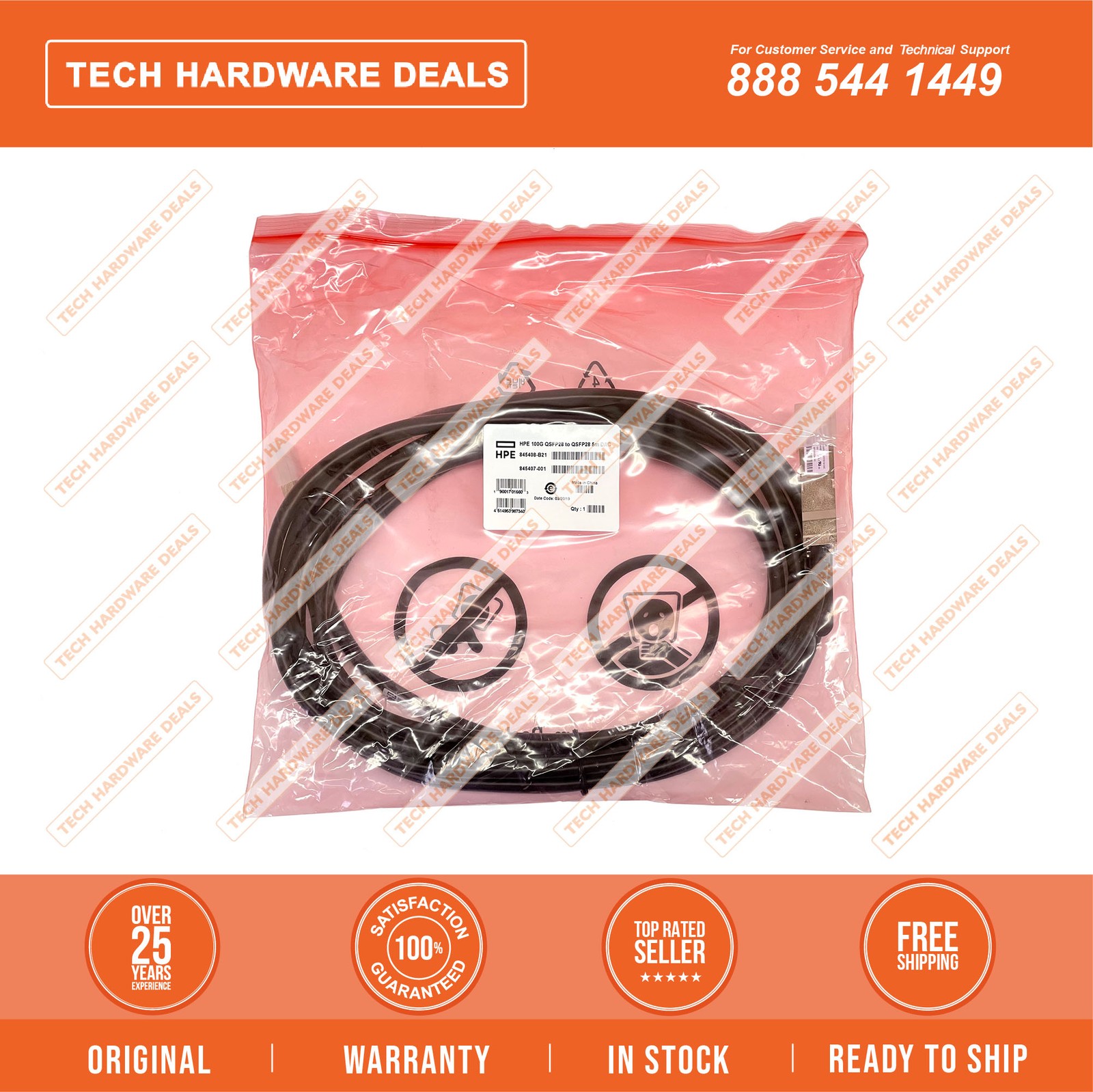 845408-B21 3 Year HPE Warranty RETAIL BOX HPE 100Gb QSFP28 to QSFP28 5m Direct A