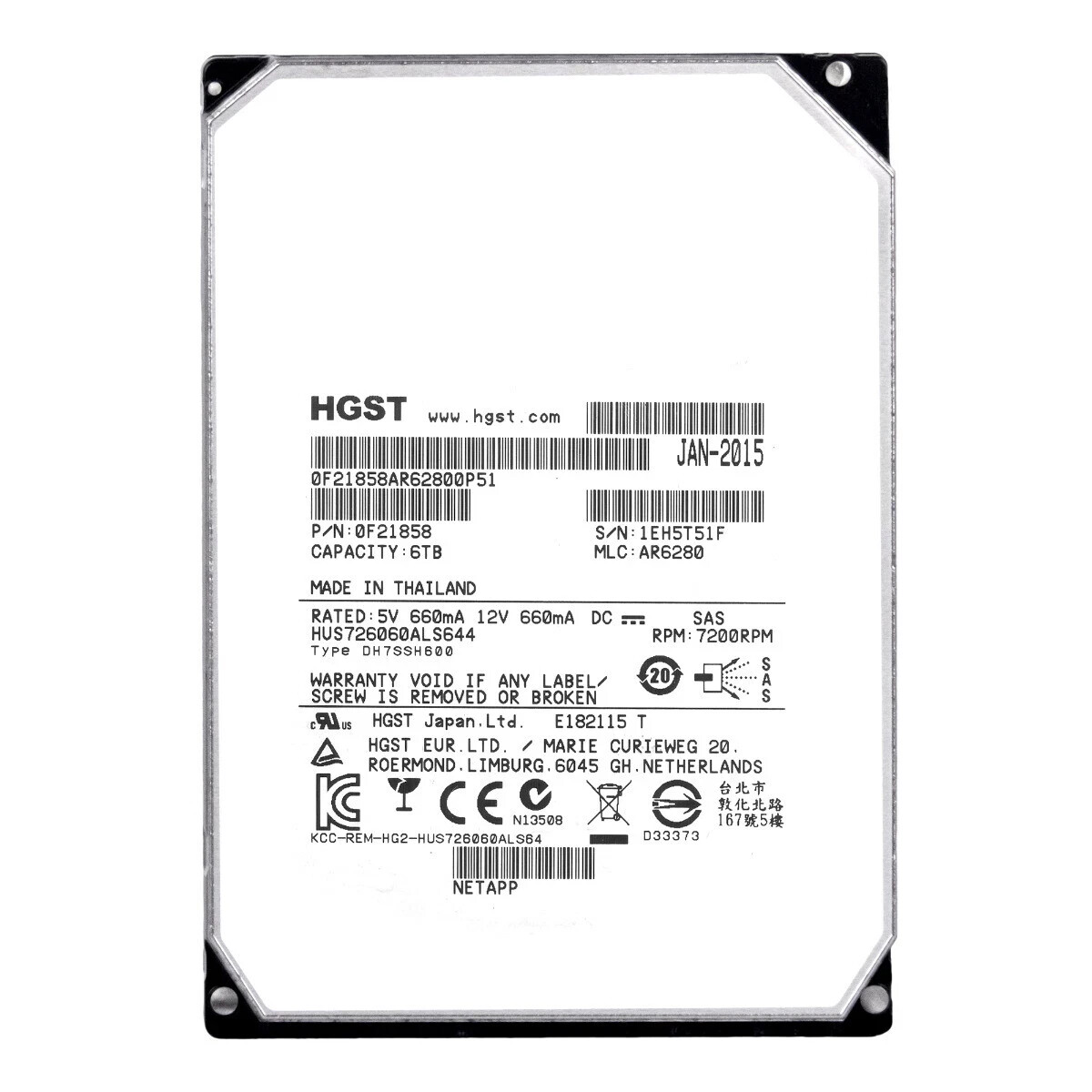 Hard Drive HGST Ultrastar He6 HUS726060ALS644 6TB 7.2K 64MB SAS-2 3.5''