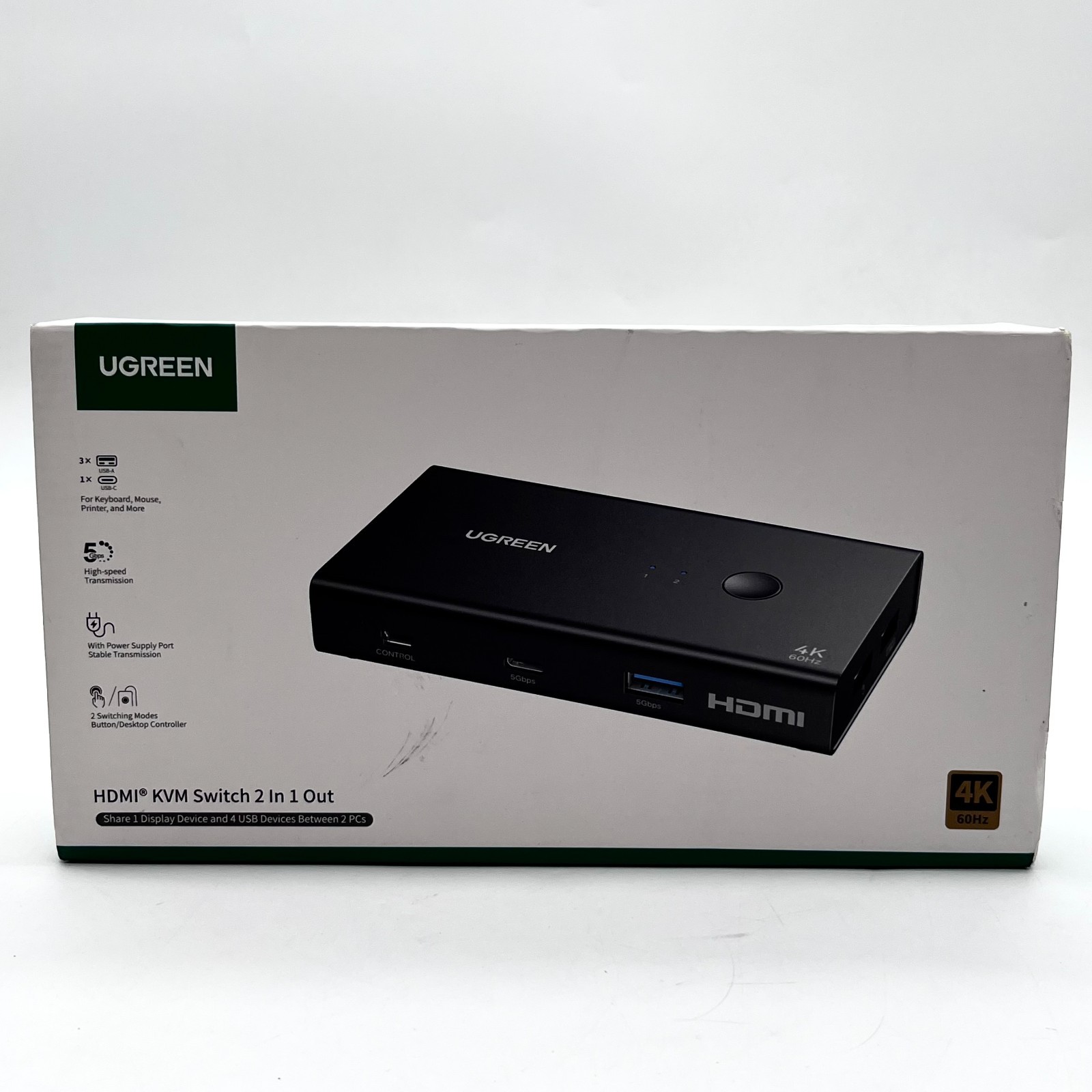UGREEN HDMI KVM Switch 2 in 1 Out With 4 USB 3.0 Ports Model: AK502 - Black