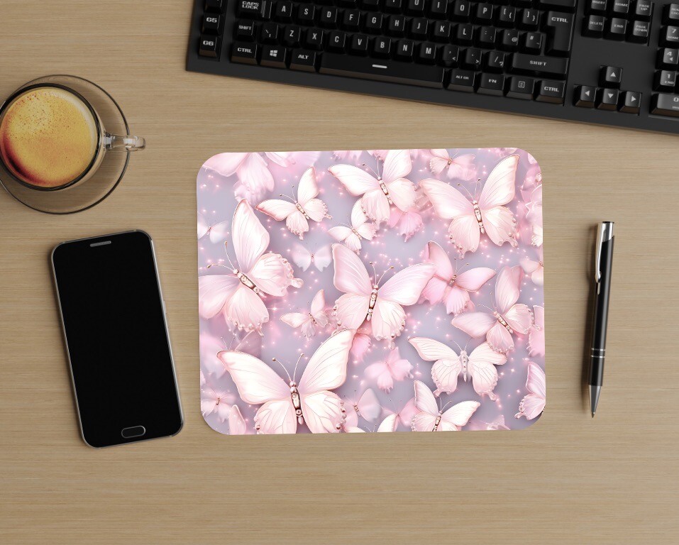 Mouse Pad 009 "Butterflies" - Lilac MICKLAT Computer Gift Flowers