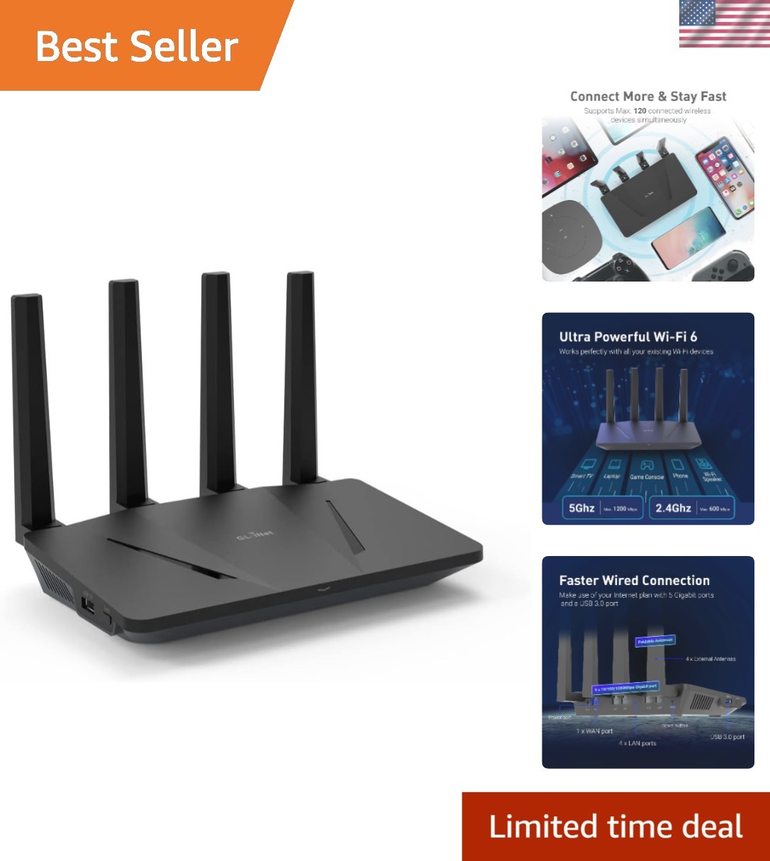 GL.iNet GL-AX1800(Flint) WiFi 6 Router -Dual Band Gigabit Wireless Internet R