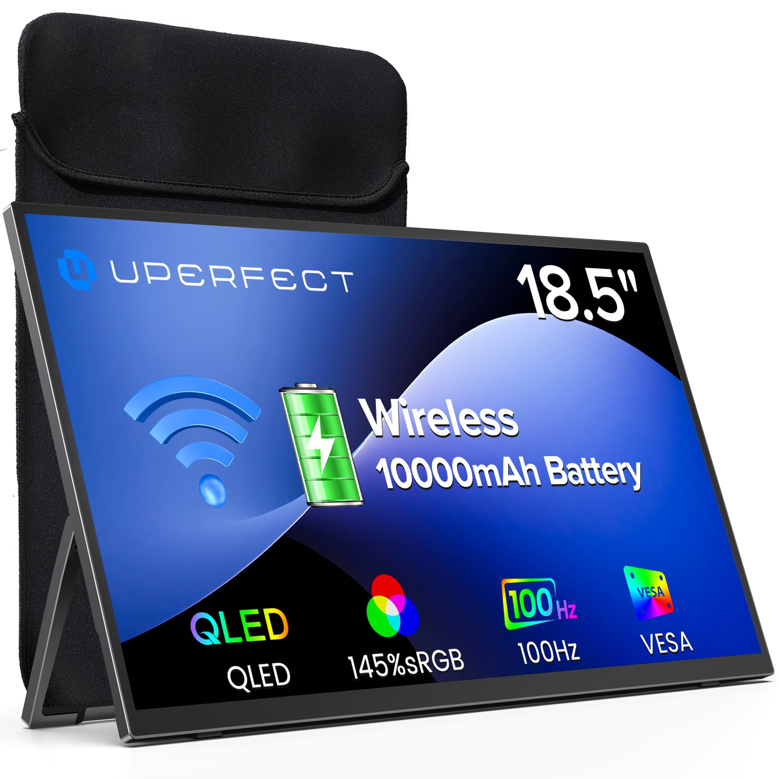 UPERFECT 18.5" Wireless Portable Monitor 1080P 100Hz with Battery & Stand & Bag