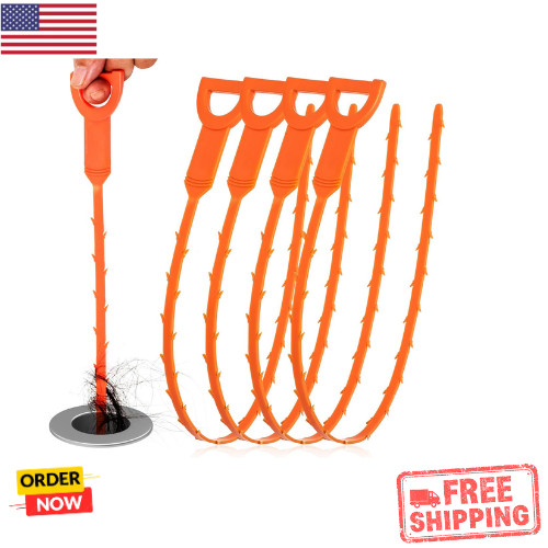 Drain Snake Clog Remover - 4 Pack 20 Inch Flexible Hair Drain Removal Tool