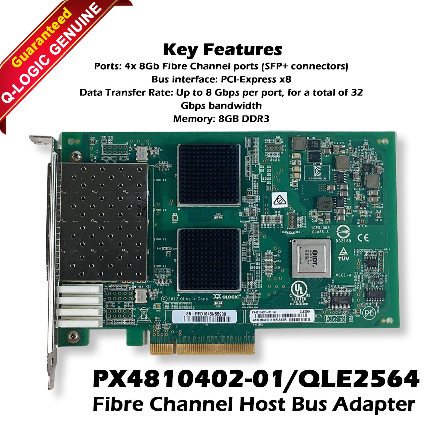 Genuine QLogic QLE2564 4-Ports 8Gbps SFP+ FC PCIe 2.0 x8 HBA Card PX4810402-01