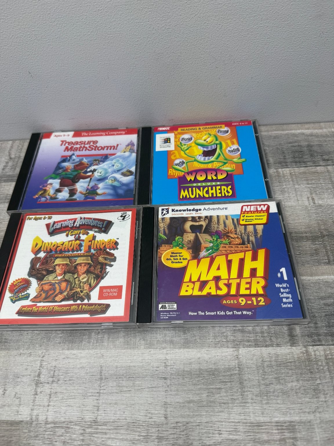 4-Pack Vintage Educational PC Cd-rom Software Lot: Math Blaster Word Munchers