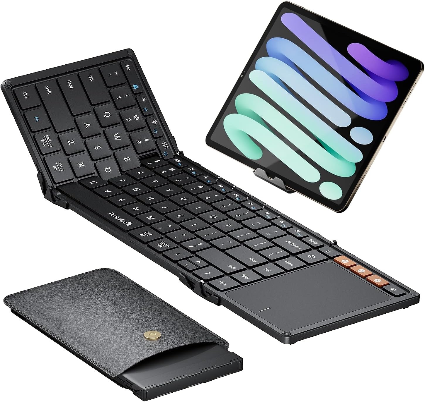 ProtoArc XK01 TP Foldable Keyboard with Touchpad, 0.65 in Keycaps, Black