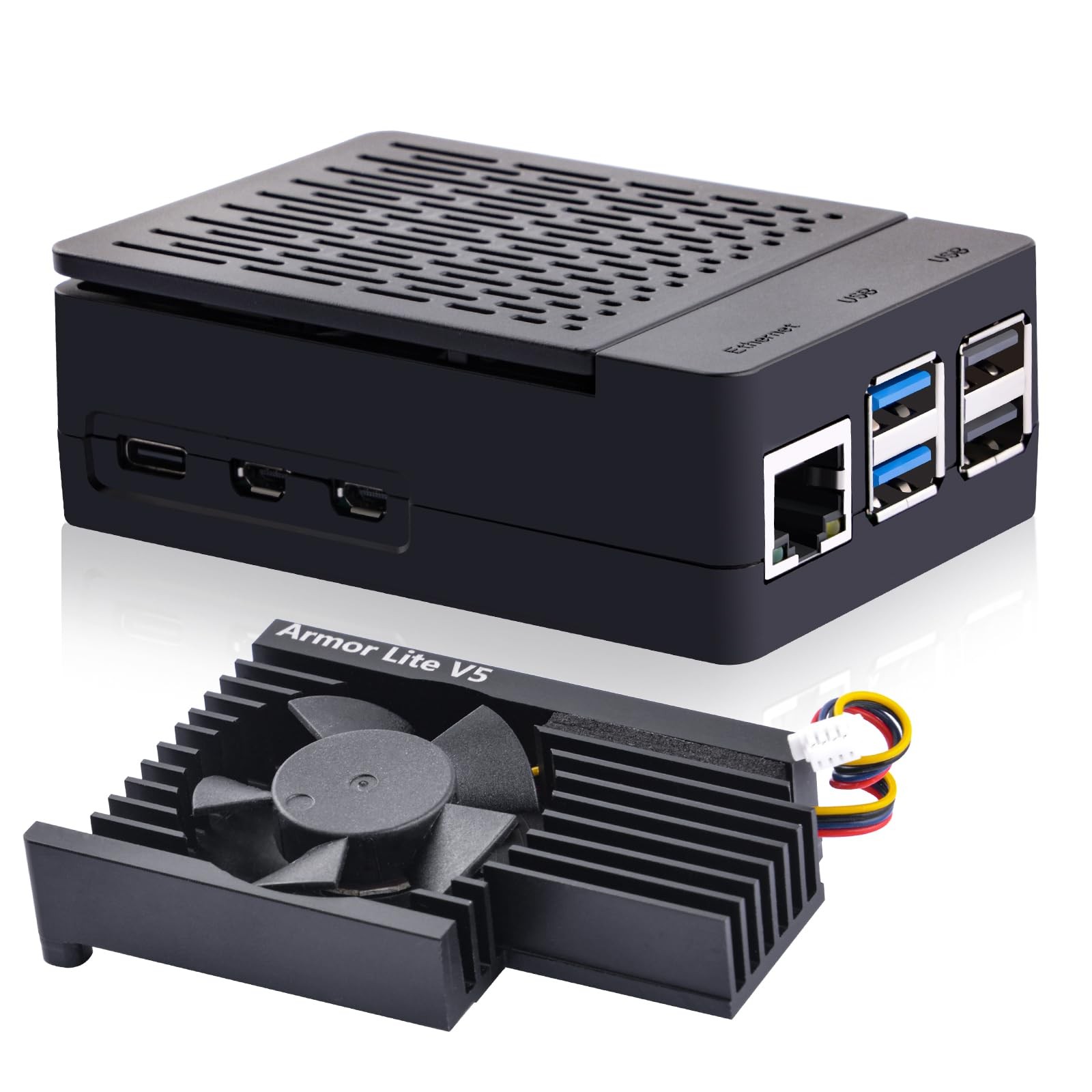 Raspberry Pi 5 Case with Heatsink & Fan - Active Cooling, Black