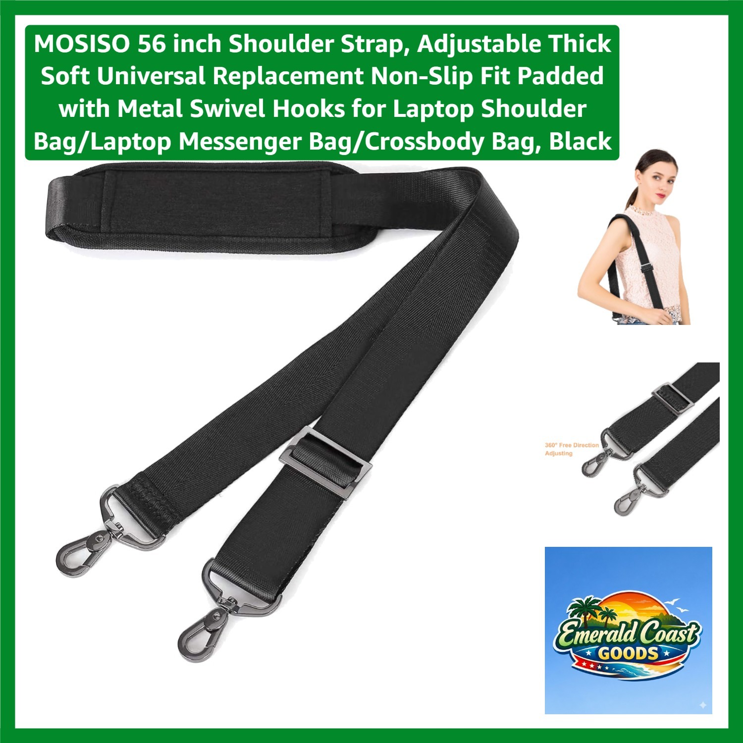 Durable 56 Inch Nylon Shoulder Strap with Metal Hooks - Perfect for Any Bag