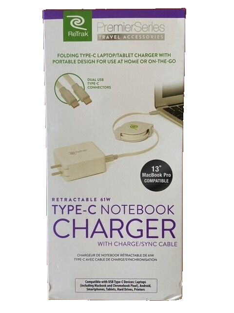 ReTrak Premier Series Folding Type-C Laptop/Tablet Charger