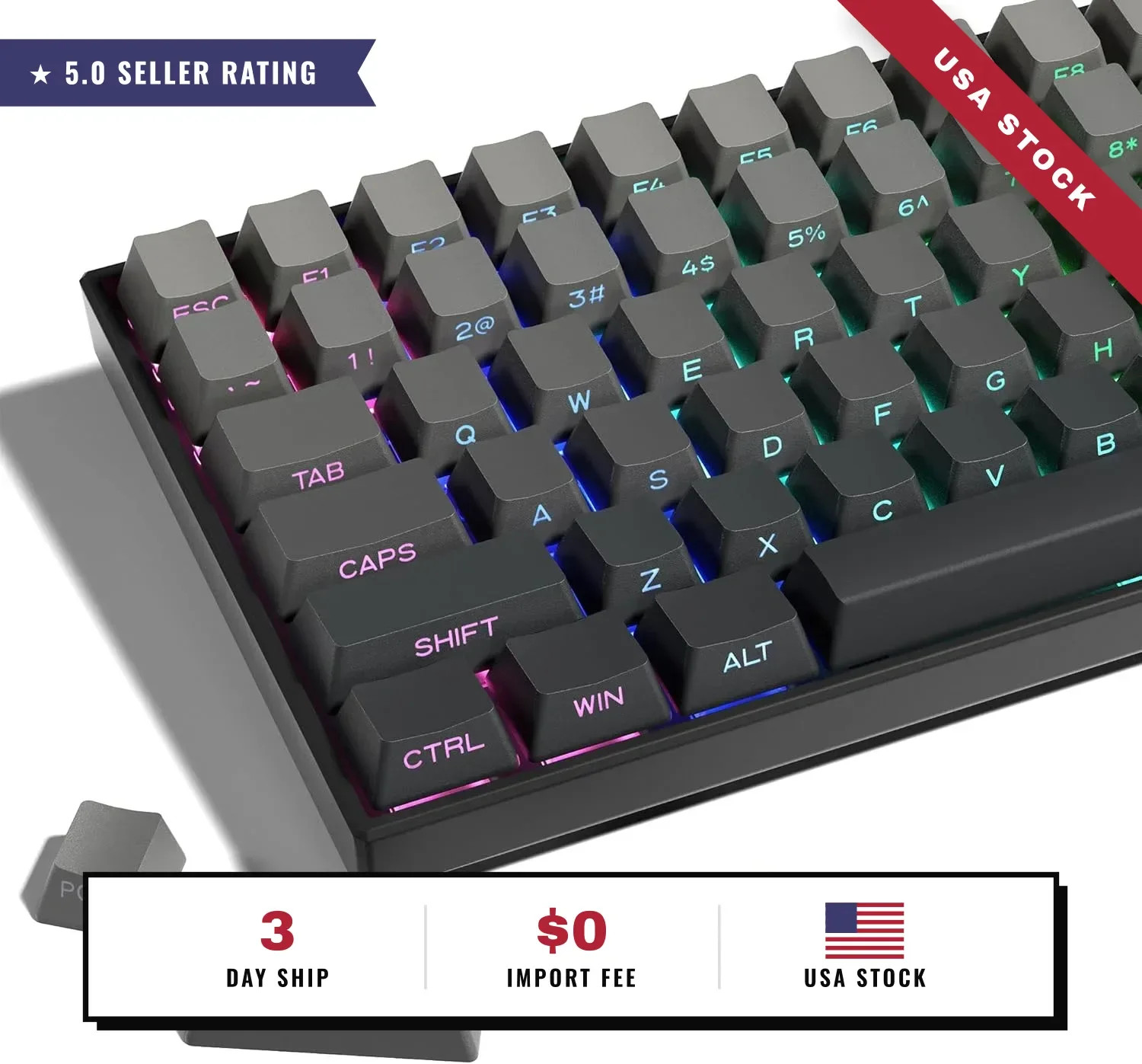 XVX PBT Keycaps - Side Printed Keycaps 60 65 75 100 Percent, Double Shot Shine T