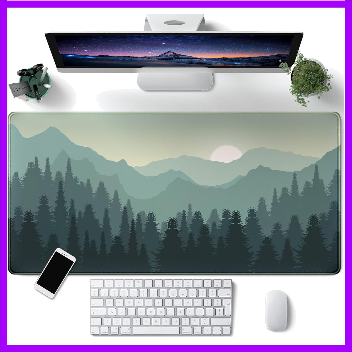 Forest Desk Mat Green Nature Large Mouse Pad XXL 31.5''X 15.7'' Landscape Aes...