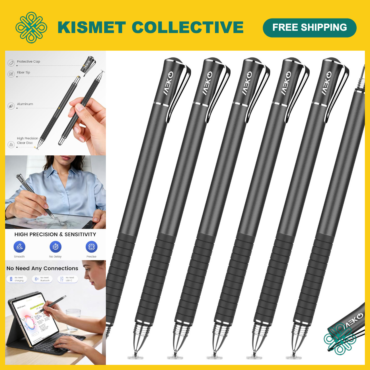 2-in-1 Universal Touchscreen Stylus Pen Set - 6 Pack, Compatible with All Device