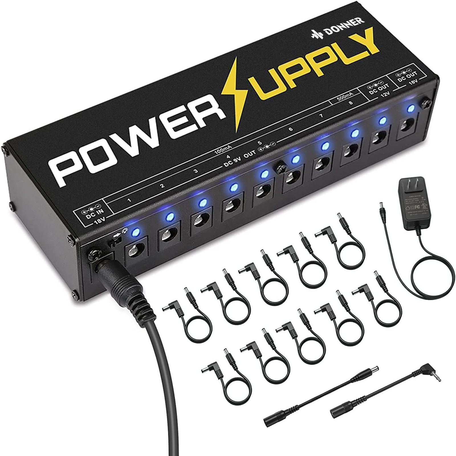 Guitar Power Supply 10 Isolated DC Outputs for 9V 12V 18V Effects Pedal