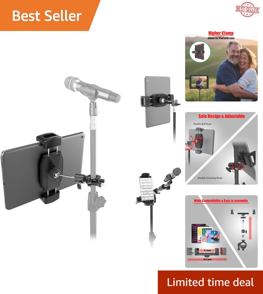 Versatile Tablet Holder with Adjustable Ball Head for Mic Stand & Tripod