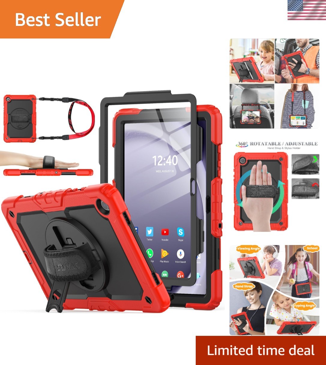 Samsung Galaxy Tab A9+ Plus Full-Body Drop Protection Case in Red+Black