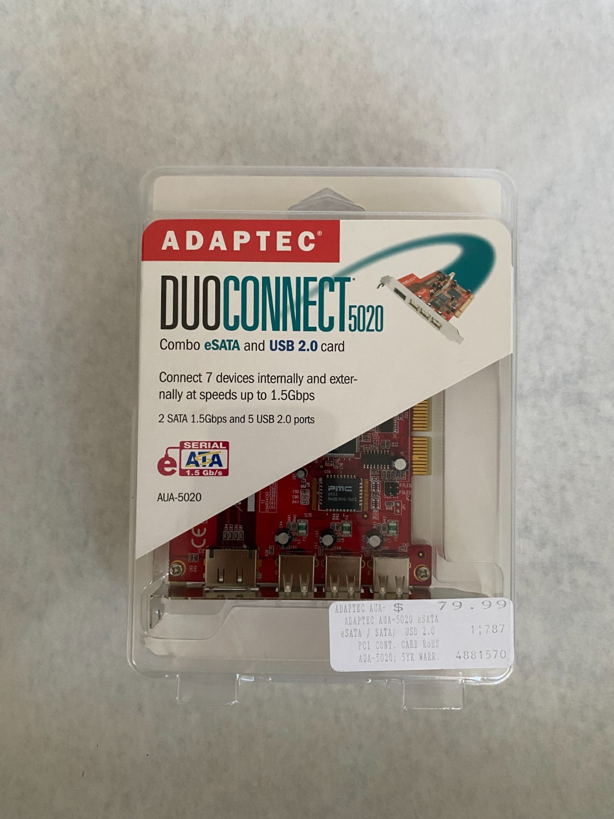 Adaptec DuoConnect 5020 AUA-5020 PCI eSATA SATA USB 2.0 Card NEW SEALED
